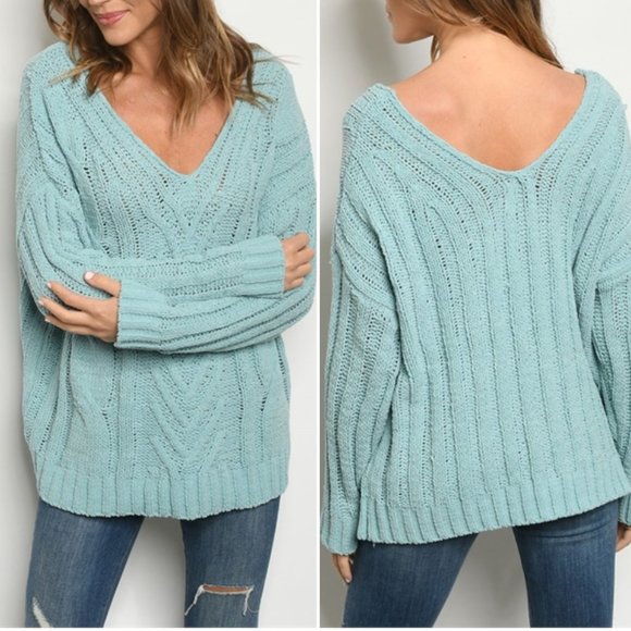 MOCHA KNIT V NECK SWEATER TUNIC TOP - Picture 5 of 5